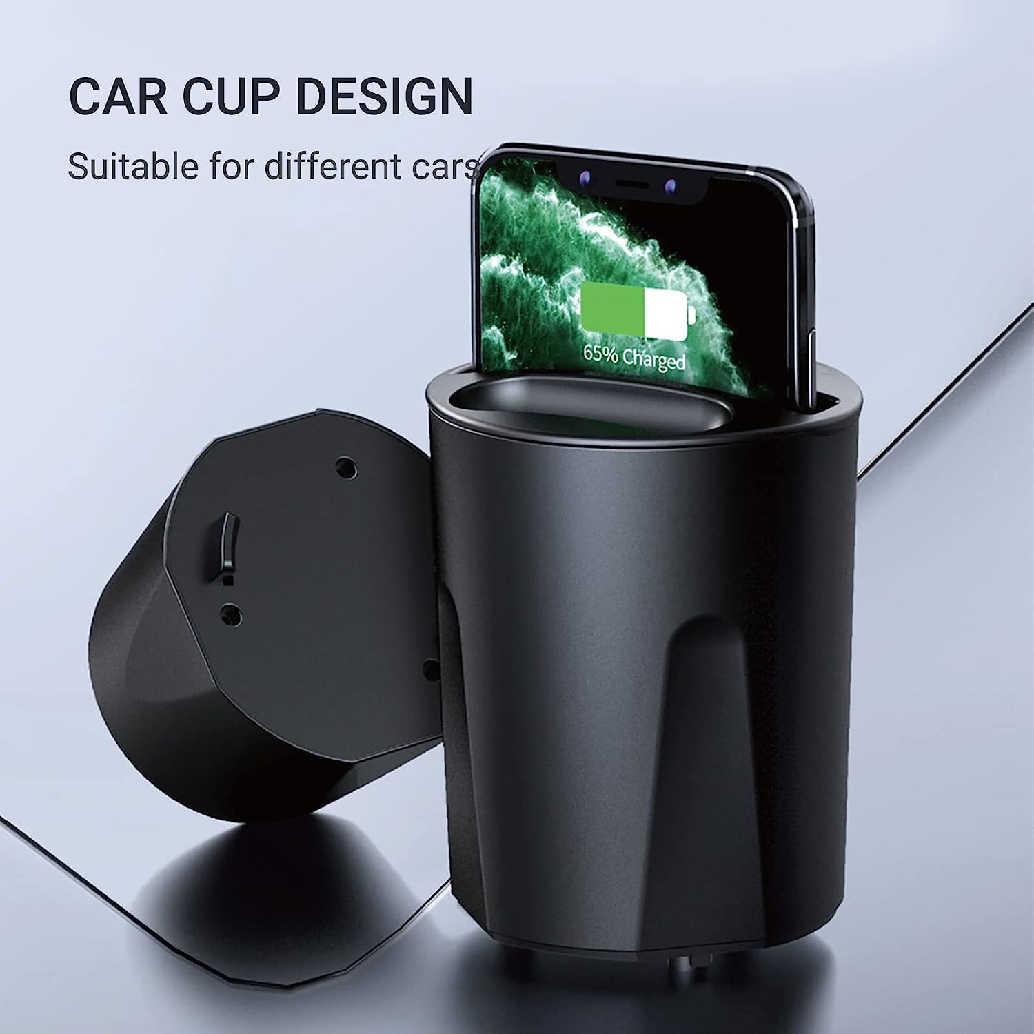 Wireless Car Charger Cup Holder, USB/USB C Wireless Car Phone Charger - Sensory Zone