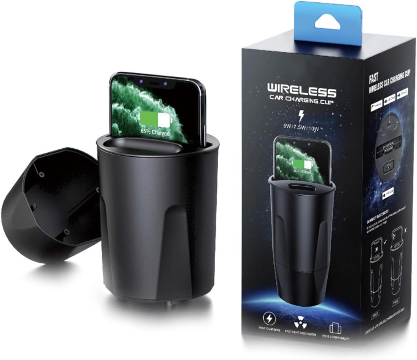 Wireless Car Charger Cup Holder, USB/USB C Wireless Car Phone Charger - Sensory Zone