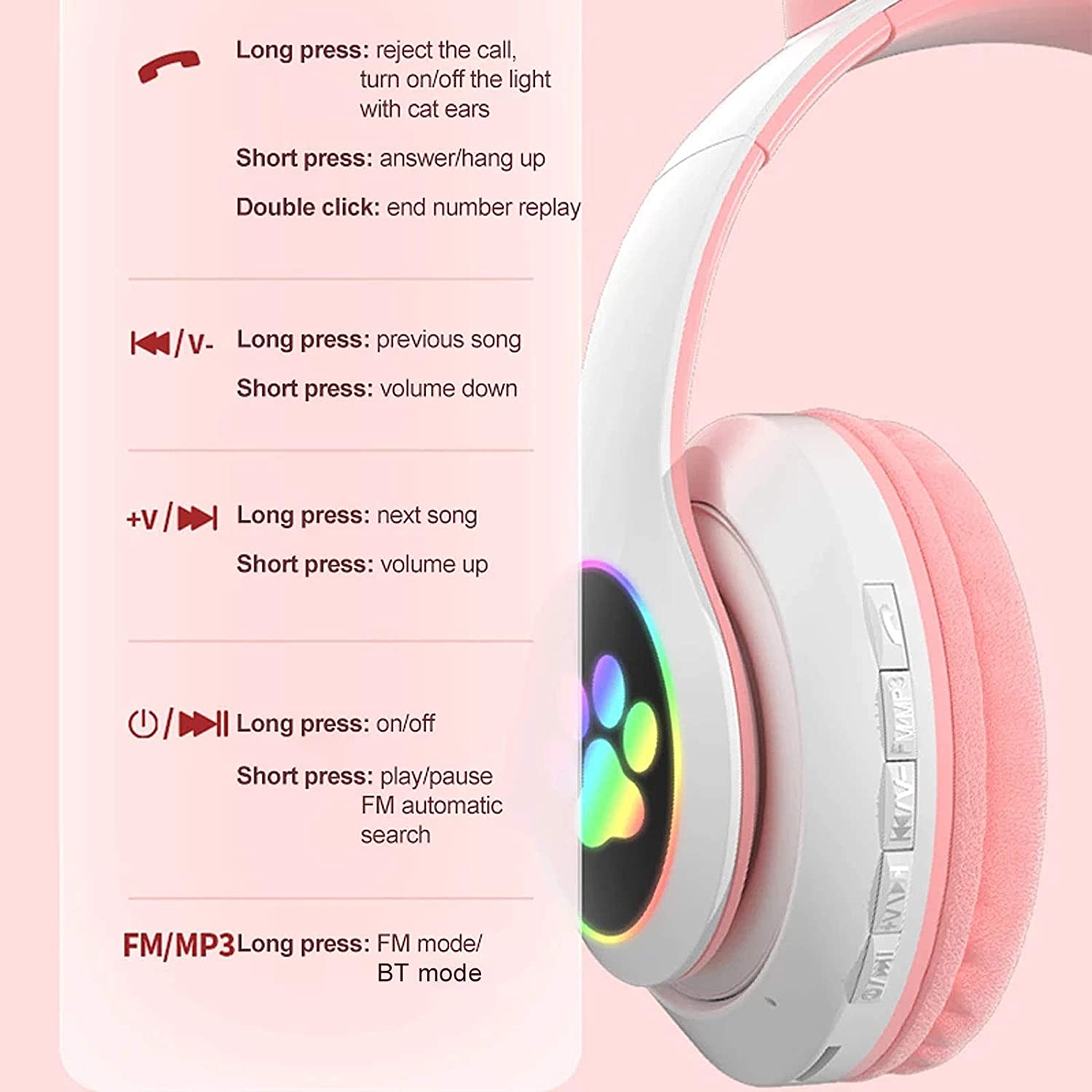 Cute LED Light Cat Ear Bluetooth Headphones - Sensory Zone