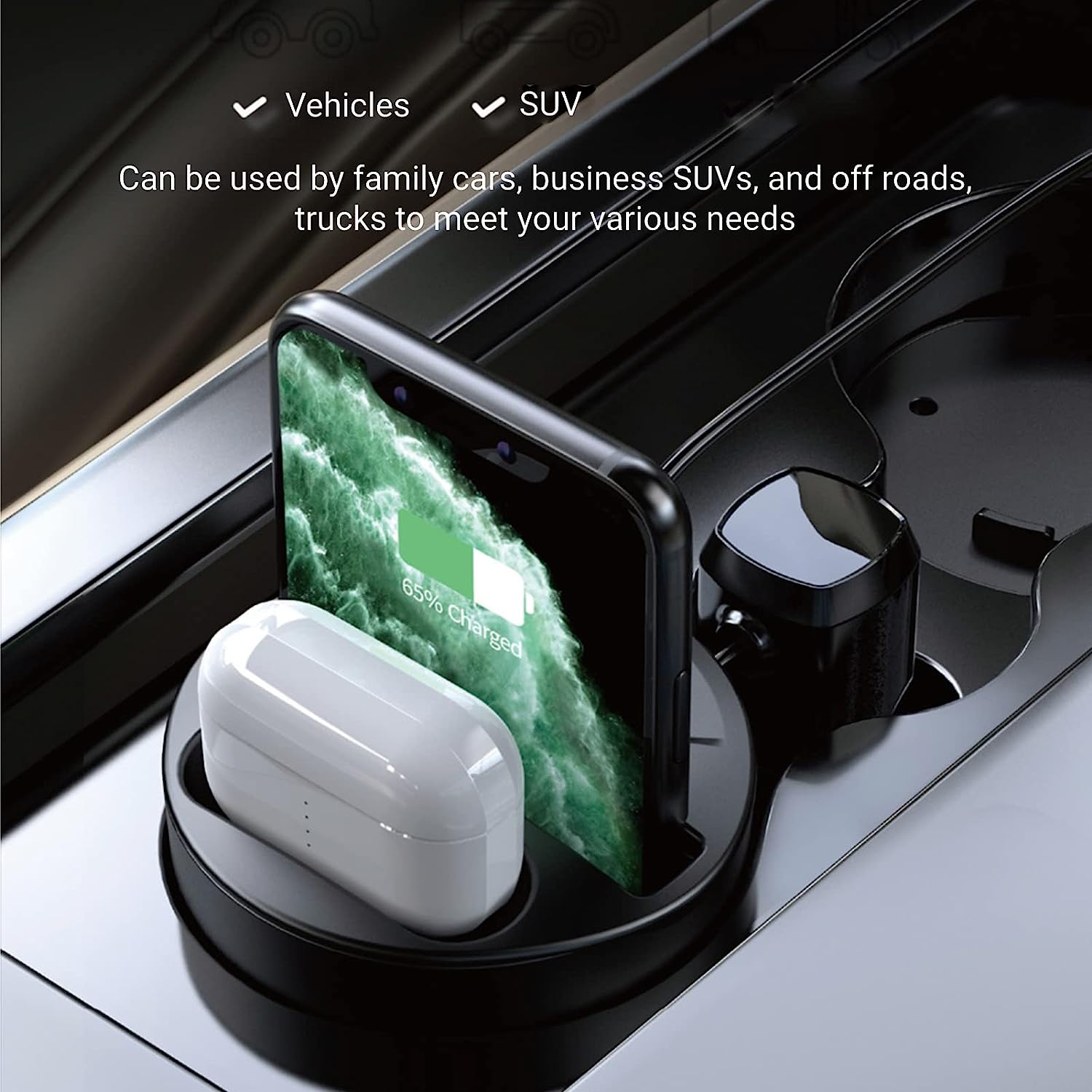 Wireless Car Charger Cup Holder, USB/USB C Wireless Car Phone Charger - Sensory Zone