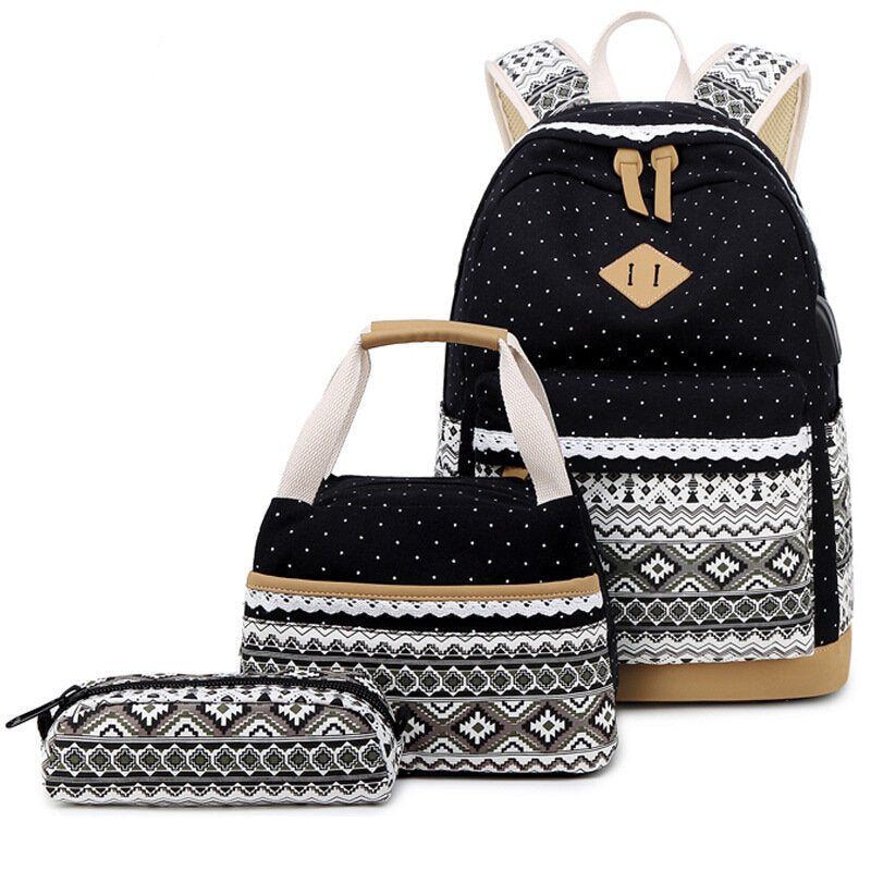 Polka Dot Aztec Canvas Backpack Set - Sensory Zone