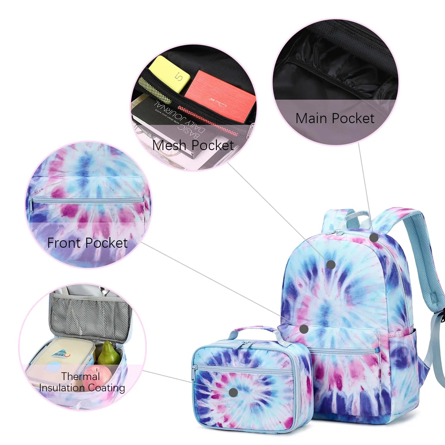 Spiral Swirl Tie Dye School Bag Backpack and Lunch Bag Set - Sensory Zone