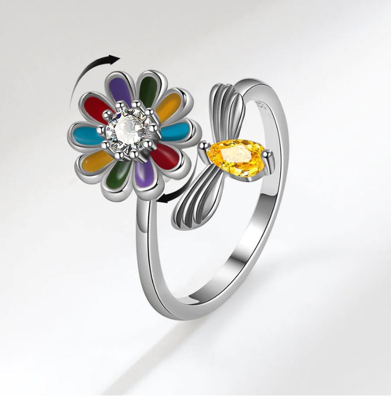 Colourful Flower Sensory Fidget Anxiety Ring S295 (adjustable) - Sensory Zone