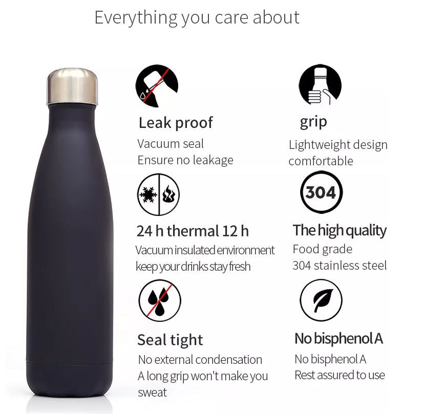 Insulated Stainless Steel Water Drink Bottle 500ml Matte - Sensory Zone