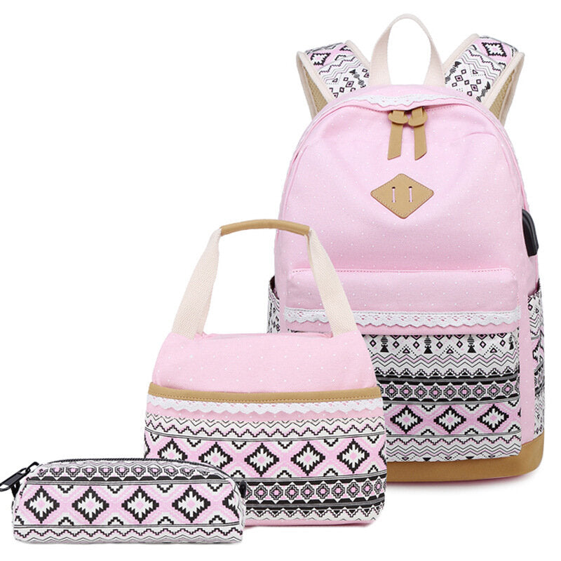 Polka Dot Aztec Canvas Backpack Set - Sensory Zone