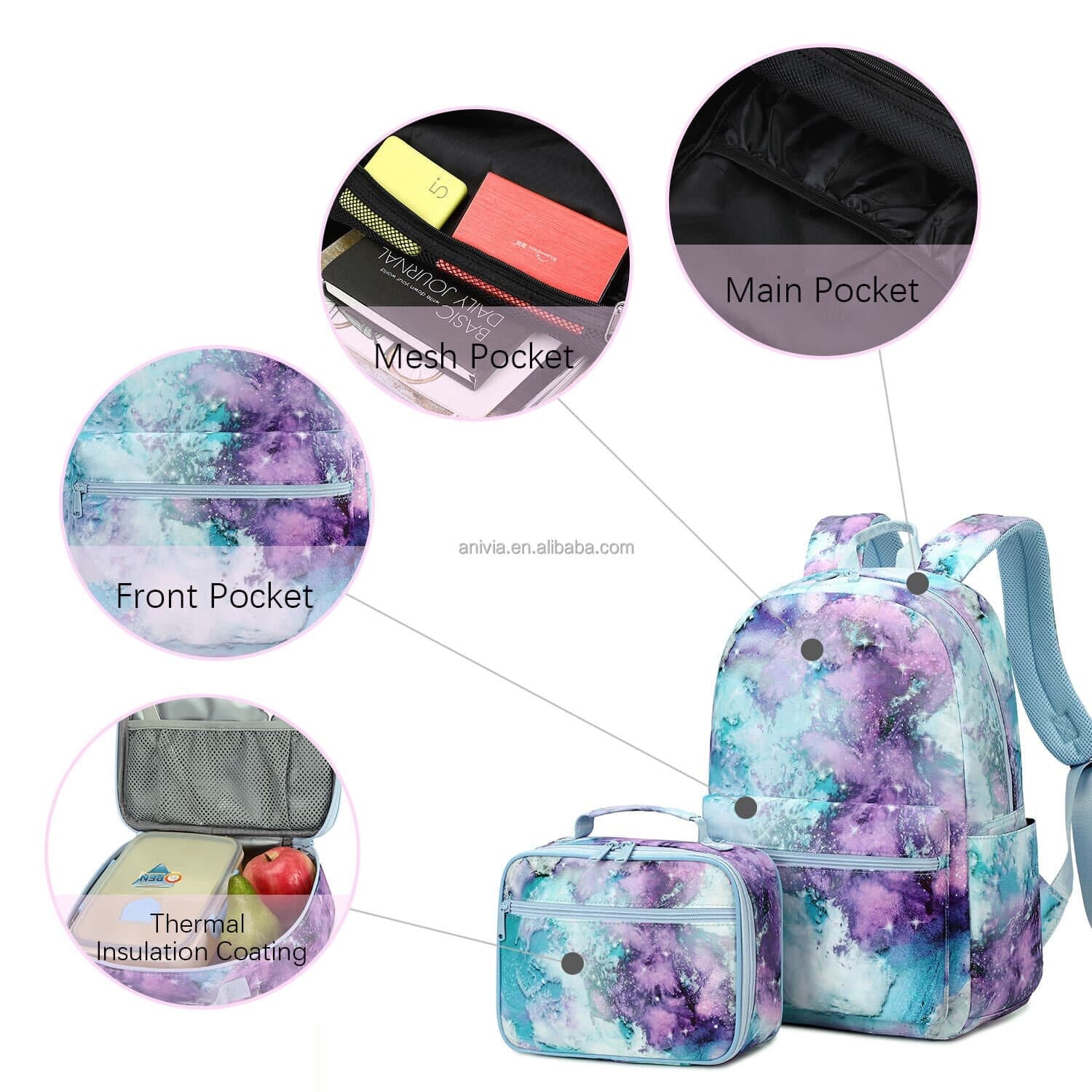 Purple & Green Tie Dye Galaxy School Bag Backpack - Sensory Zone