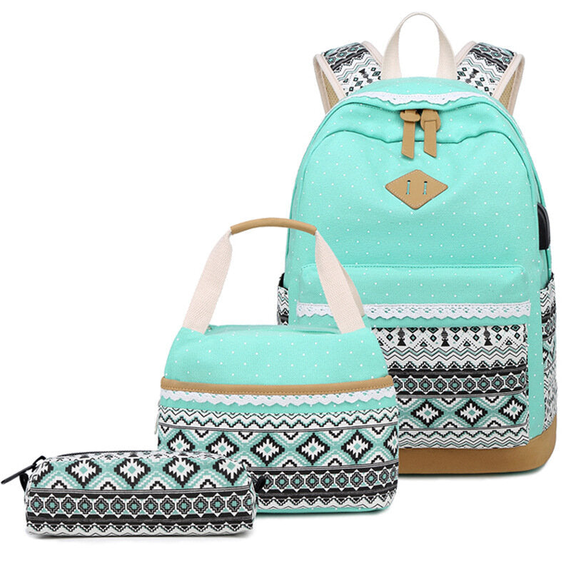 Polka Dot Aztec Canvas Backpack Set - Sensory Zone