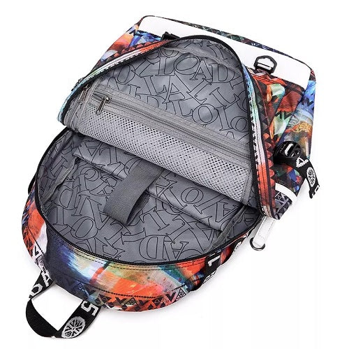 Colourful Print USB School Backpack - Sensory Zone