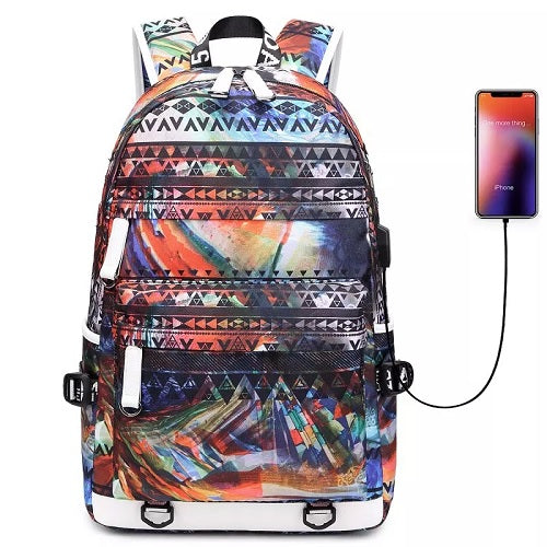 Colourful Print USB School Backpack - Sensory Zone