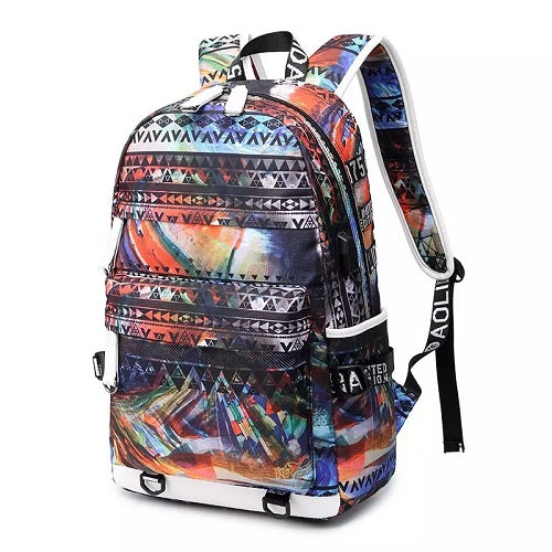 Colourful Print USB School Backpack - Sensory Zone