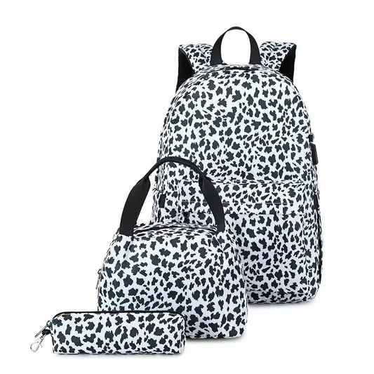 Leopard Print School Bag, Lunch Bag and Pencil Case Set with USB charging port - Sensory Zone